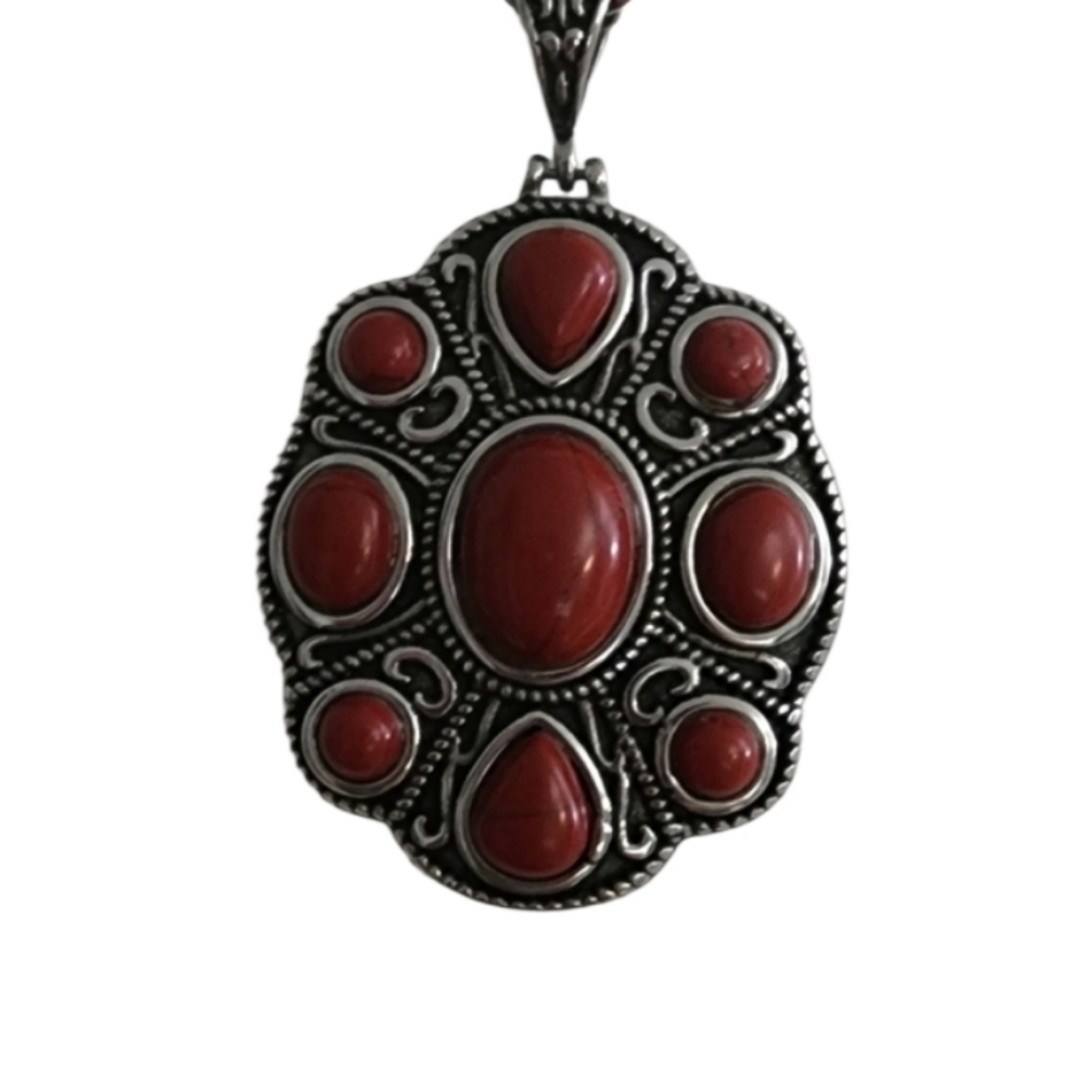 Vintage Red Silvertone Statement Necklace